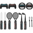 thumbnail image 1 of NBCP 18-in-1 Sports Accessories Kit with Tennis Rackets, Golf Clubs, Swords, Steering Wheels for Nintendo Switch 2, Black, 1 of 6