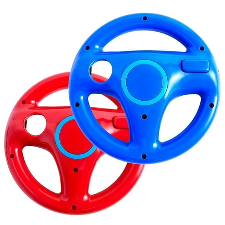 NBCP 2pcs Mario Kart Racing Steering Wheel for Nintendo Wii Remote Game Controller (Red and Blue )