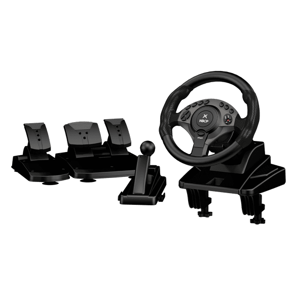NBCP PC Racing Wheel with 3 Pedals, 900 Gaming Steering Wheel with Clutch, 11-Inch Adjustable Sim Racing Wheel for Truck Simulator & Racing Games, Compatible with PC & PS3
