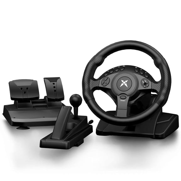 NBCP PC Racing Wheel with Pedals, 900 Gaming Steering Wheel, 11-Inch Adjustable Sim Racing Wheel for Truck Simulator & Racing Games, Compatible with PC & PS3