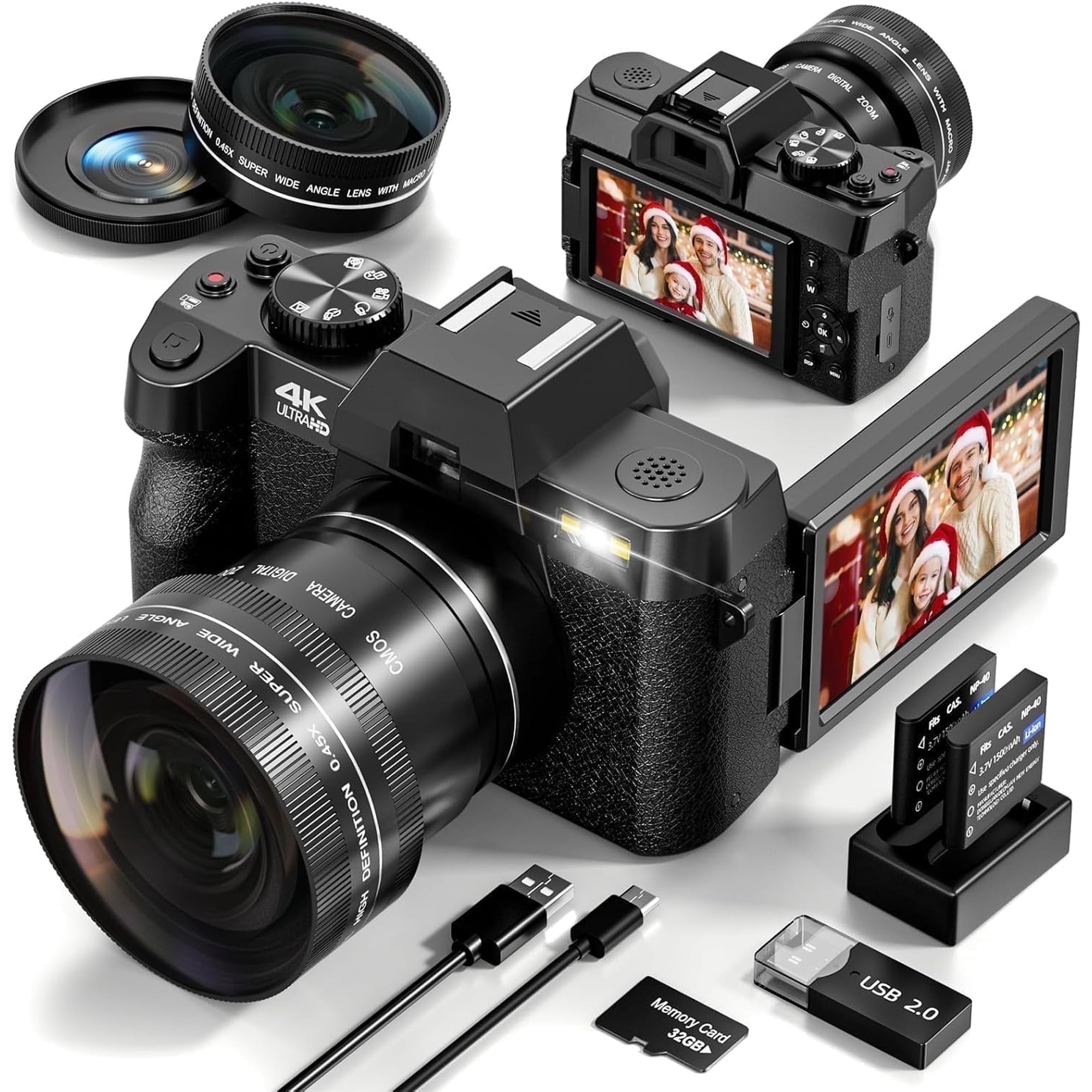 NBD 4K Digital Cameras for Photography,48 MP Autofocus Vlogging Camera with 52mm Wide Angle & Macro Lens