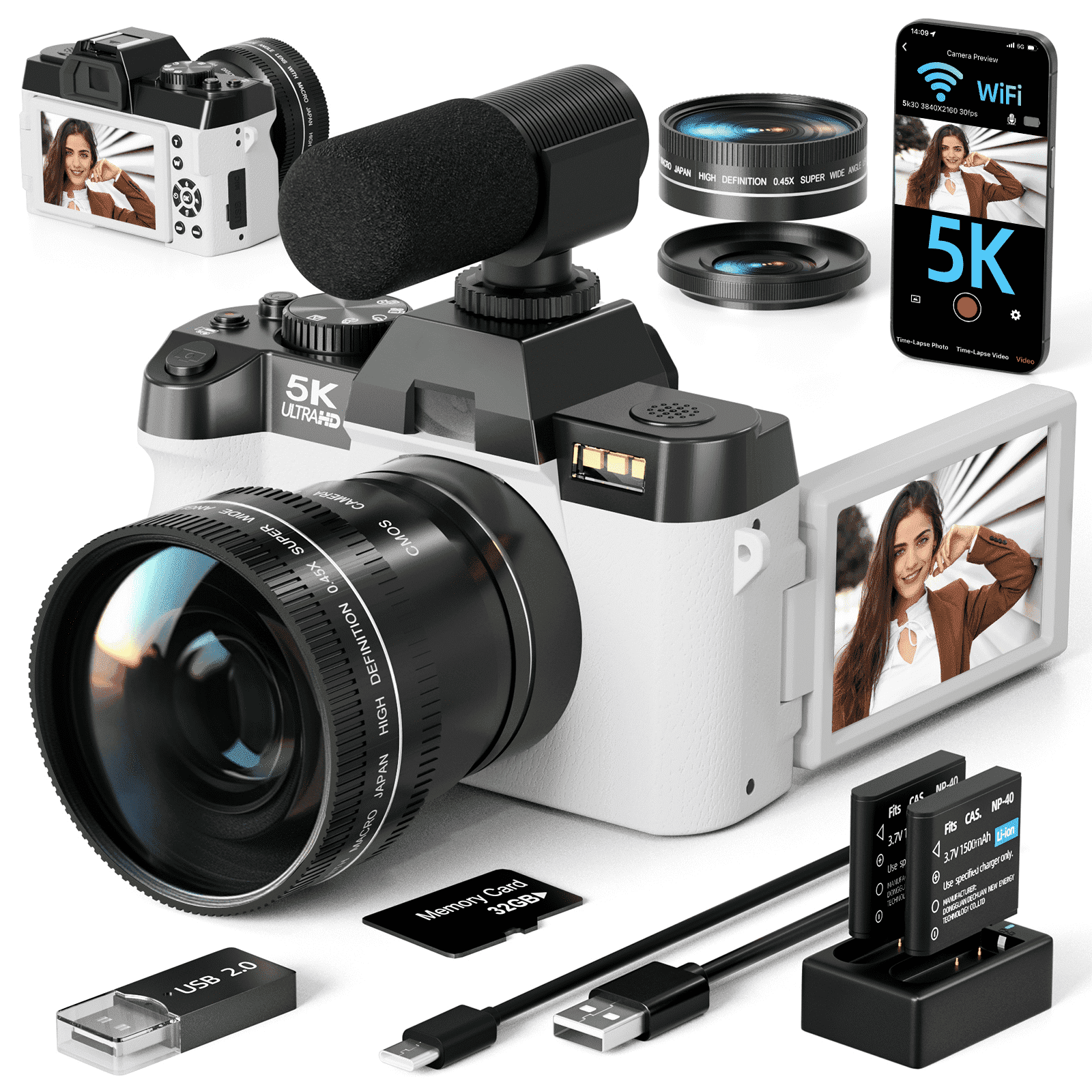 NBD 5K デジタルカメラ 48MP/60FPS 新品 NBD 5K Digital Camera for Photography,48MP Autofocus
