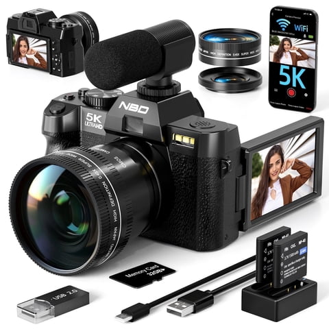 NBD S110 5K Digital Camera for Photography, 48MP Autofocus Vlogging Camera with 32GB TF Card, Black