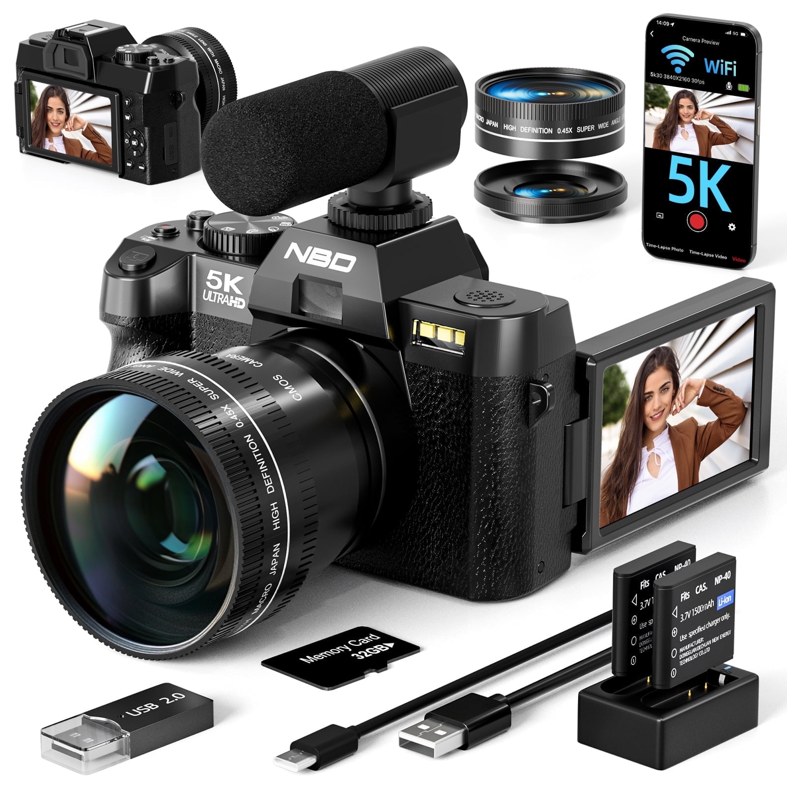 NBD 5K デジタルカメラ 48MP/60FPS 新品 NBD 5K Digital Camera, 48MP Autofocus Vlogging Camera, 180