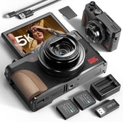 NBD 64MP 5K Autofocus Digital Camera with 180  Flip Screen, 18X Zoom, 3-Inch Screen, Includes 32GB SD Card and 2 Batteries