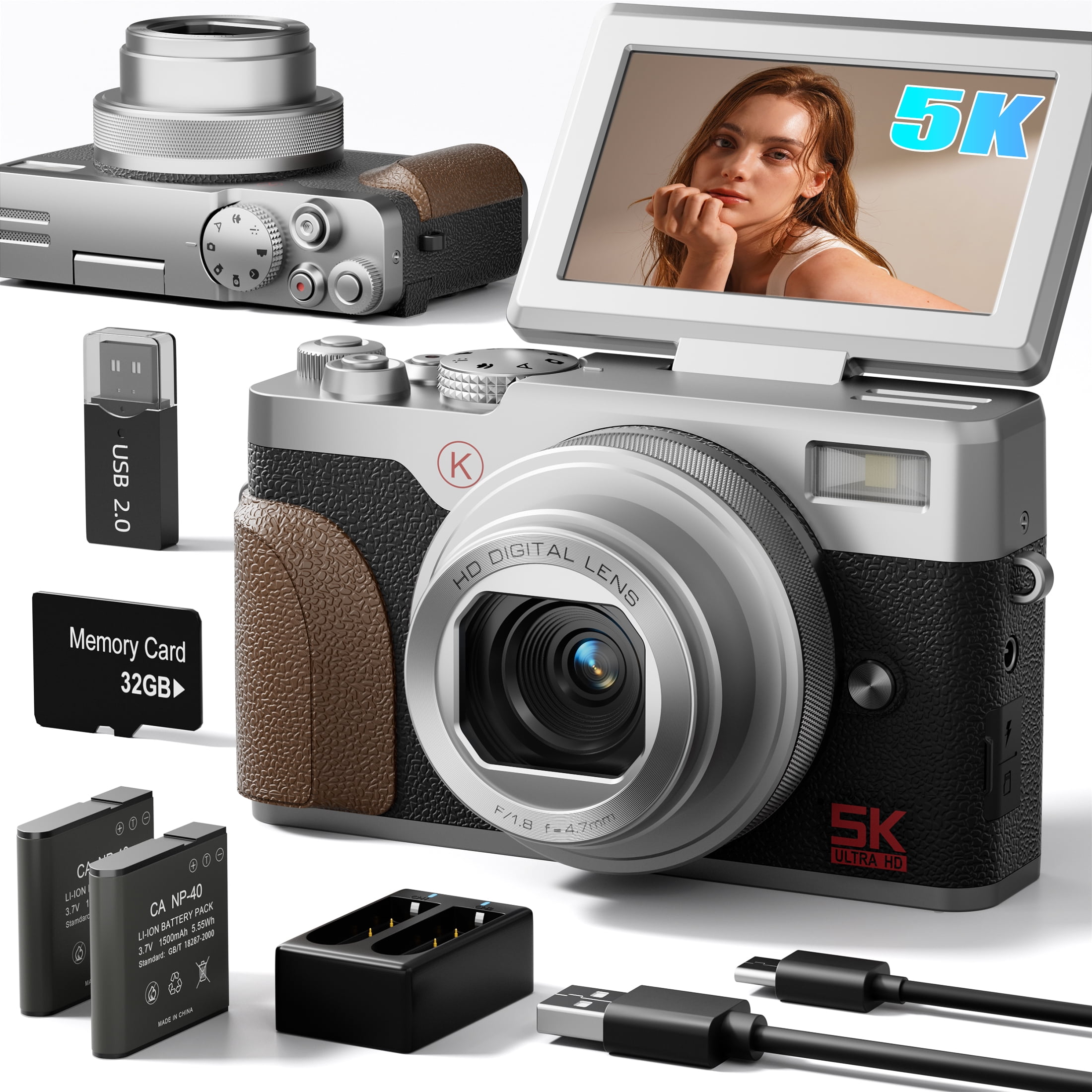 NBD 64MP 5K Autofocus Digital Camera with 180° Flip Screen, 18X Zoom ...