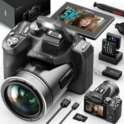 NBD 64MP 5K Autofocus Digital Camera with WiFi and App Control, 16X Zoom, Anti-Shake, and Flash   Compact Vlogging and Travel Camera with SD Card and 2 Batteries