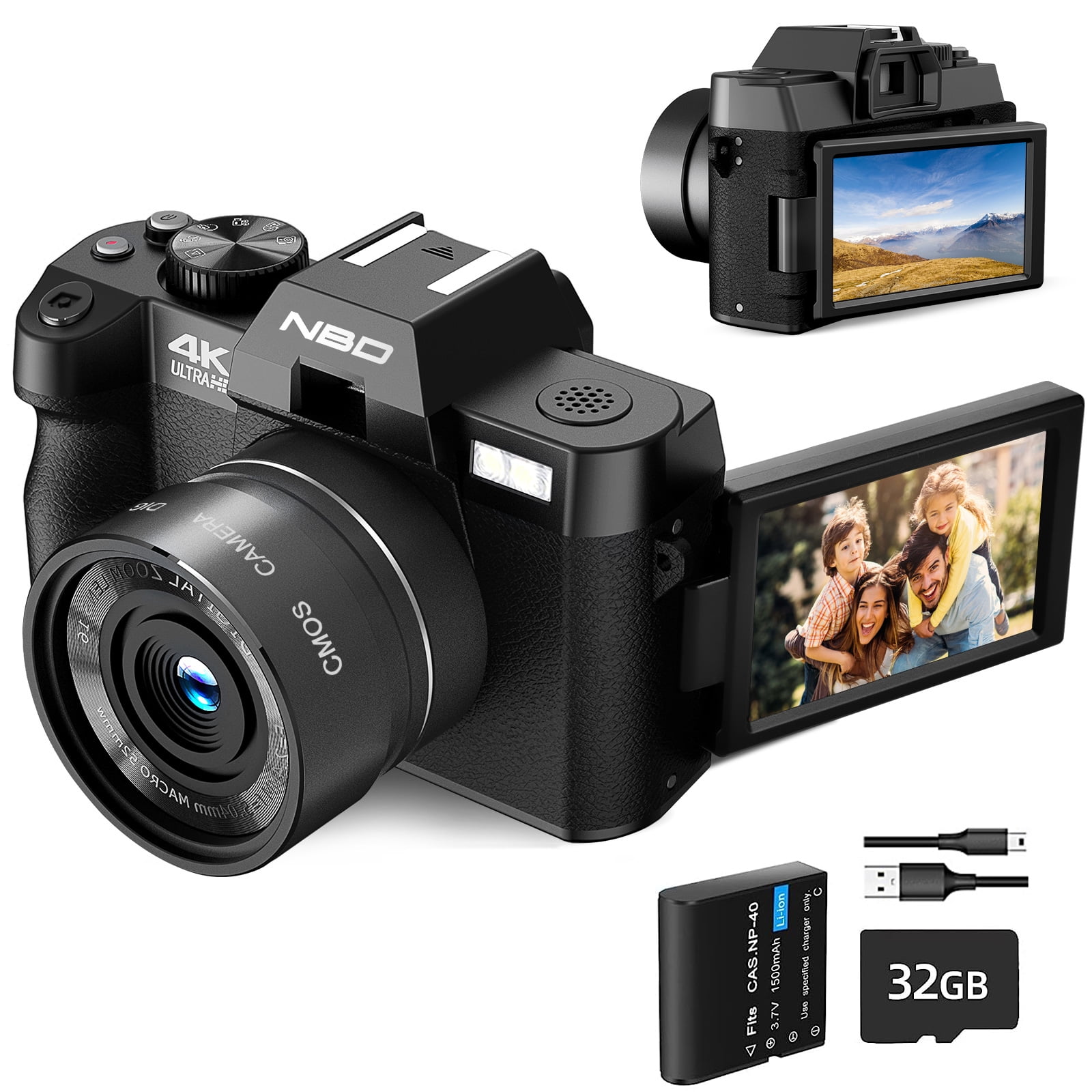 Appareil photo compact NBD Appareil Photo numérique 48MP 4K Ultra HD Écran  3.0 32GB SD Card (Rose)
