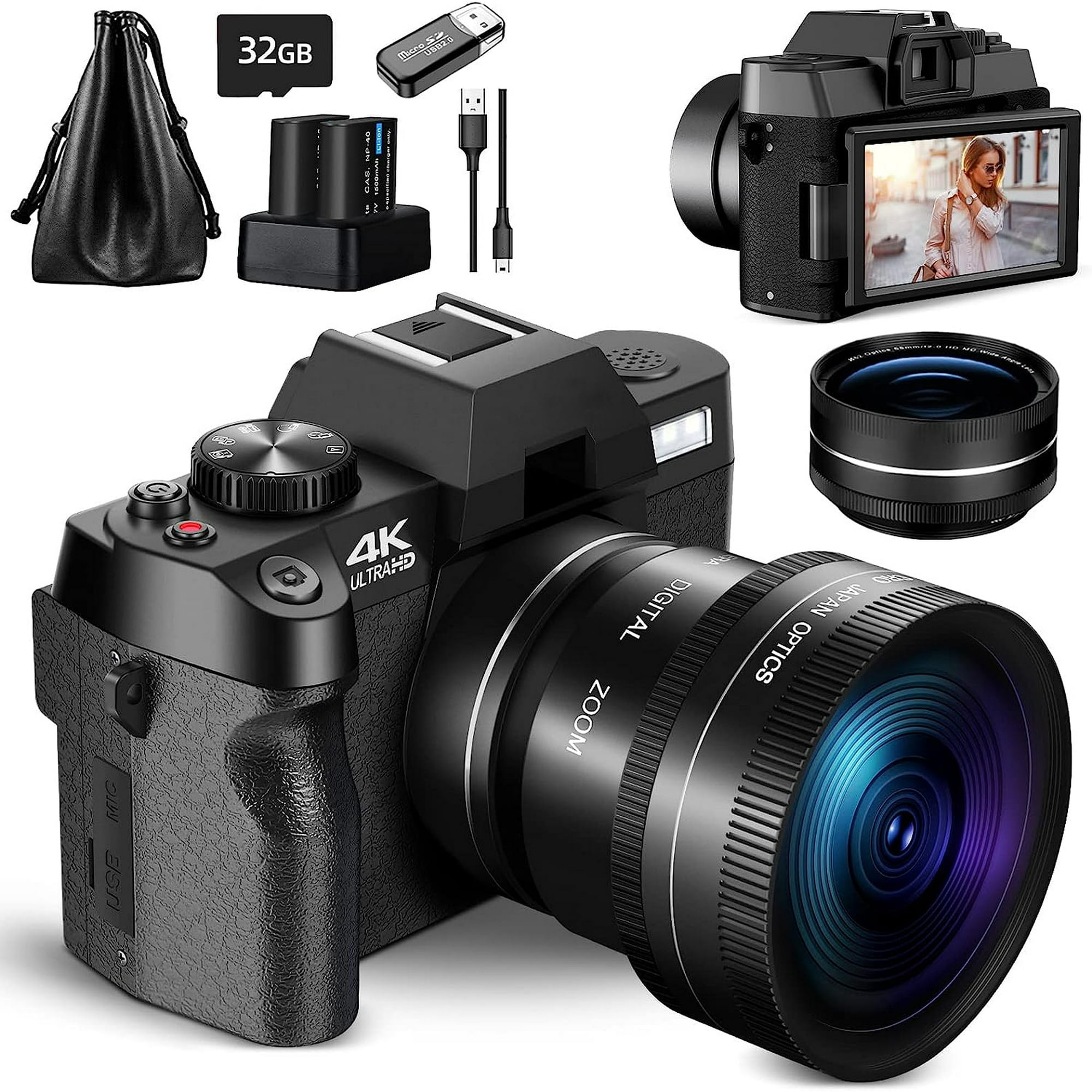NBD Digital Camera 4K Ultra HD 48MP All-in-One Vlogging Camera with Wide Angle Lens, Digital Zoom 16x and 3″ Screen