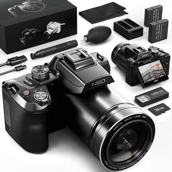 NBD Digital Camera for Photography,4K 64MP Video Camera with 16X Digital Zoom and 32GB SD Card Black