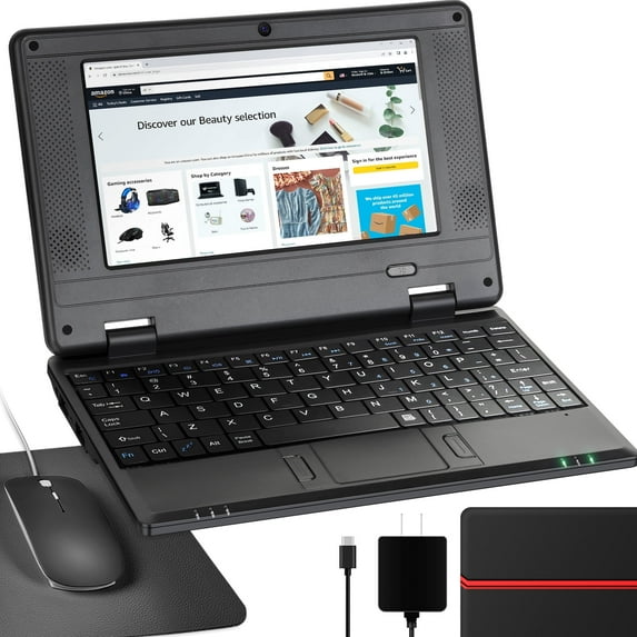 NBD Laptop Computer(7 inch), Quad Core Powered by Android 12.0, Netbook Computer with WiFi, Webcam and Bluetooth, Mini Laptop with Bag, Mouse, and Mouse Pad for Kids(Black)
