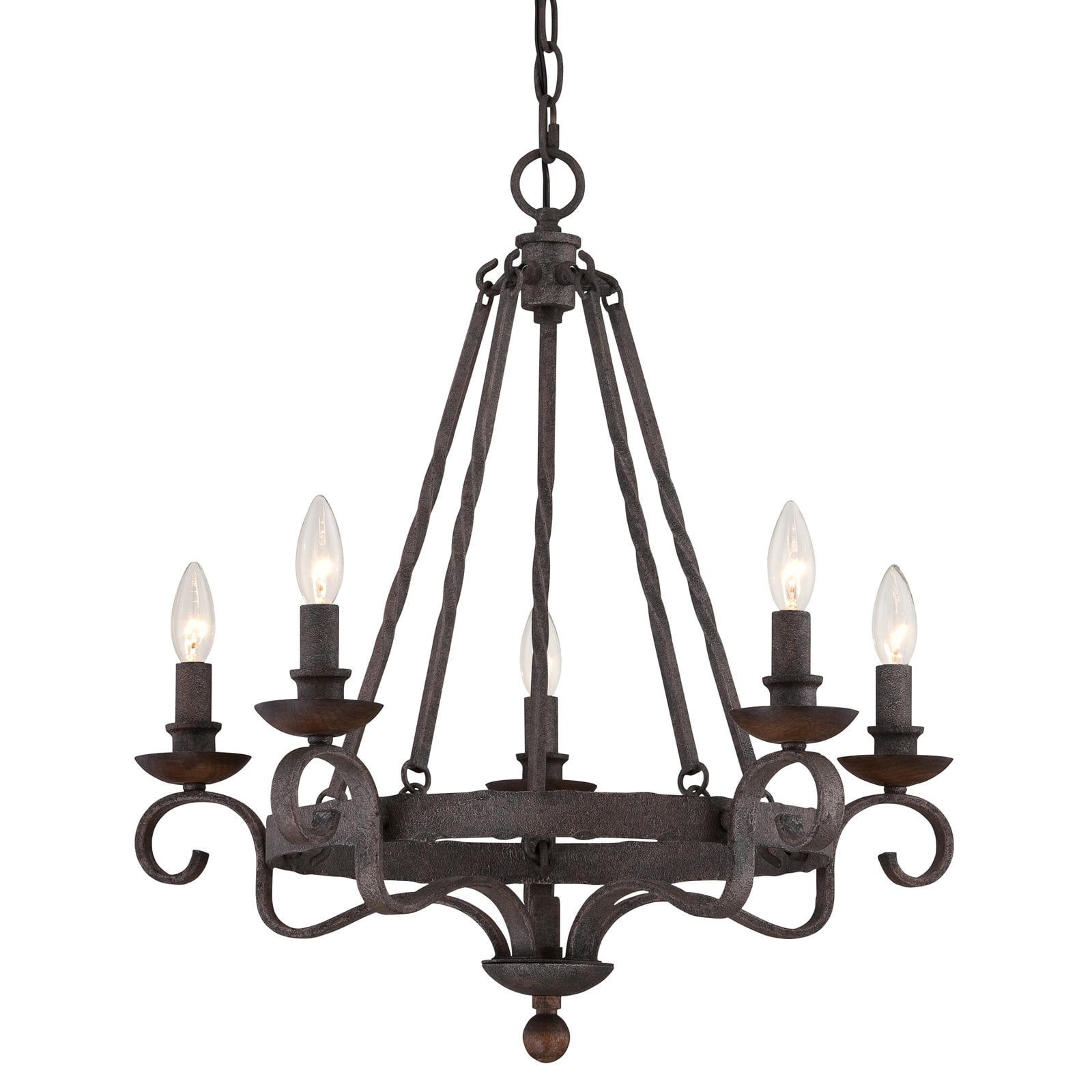 Noble Mini 24" Rustic Black Steel Chandelier with Dark Walnut Accents