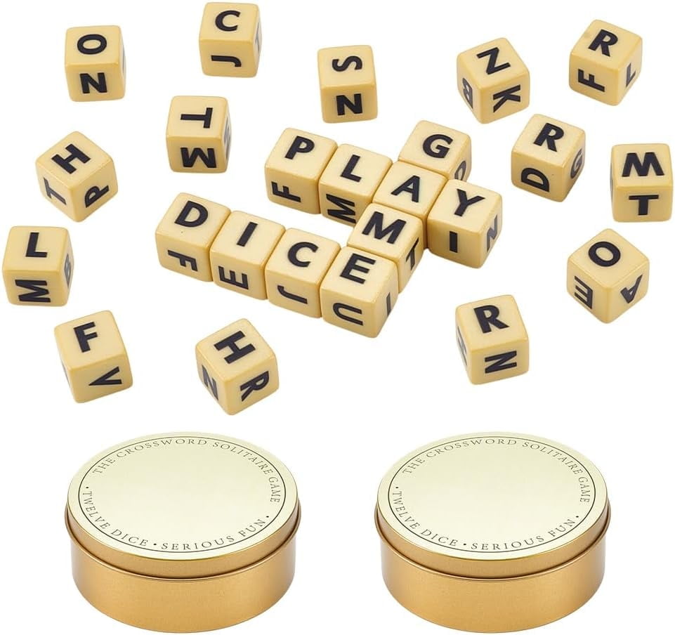 NBEADS 2 Pack Crossword Letter Dice Game - Portable Storage Tins for Travel/Camping/Family Night (Golden)Z