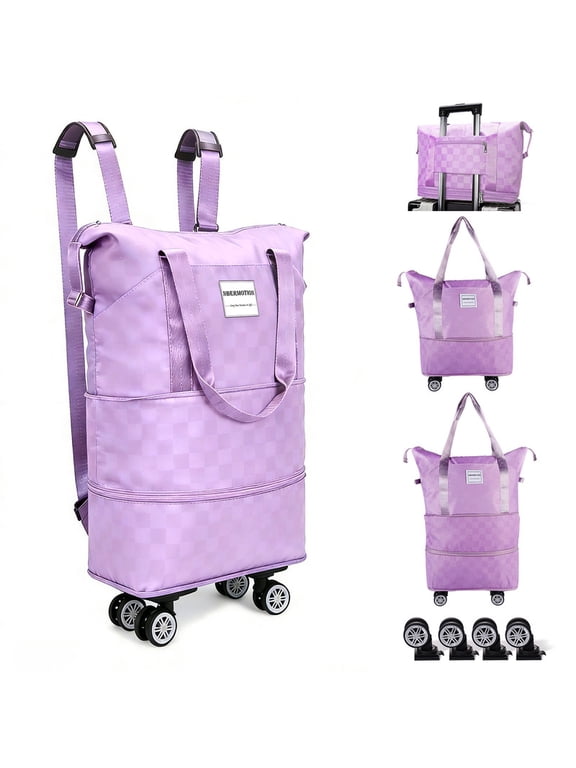 Expandable Rolling Duffle Bag - Large Carry-On With Spinner Wheels, Foldable Weekend Travel Bag, 28-58L Capacity(Backpack-purple)
