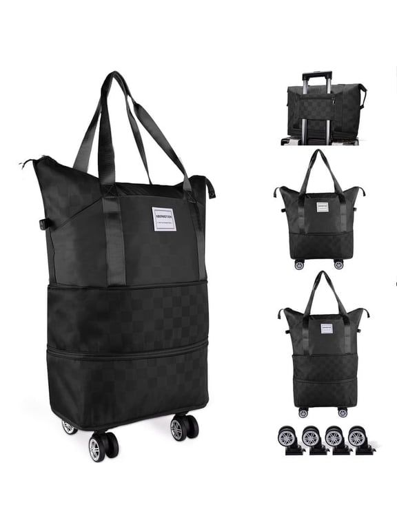 Expandable Rolling Duffle Bag - Large Carry-On With Spinner Wheels, Foldable Weekend Travel Bag, 28-58L Capacity(Black)