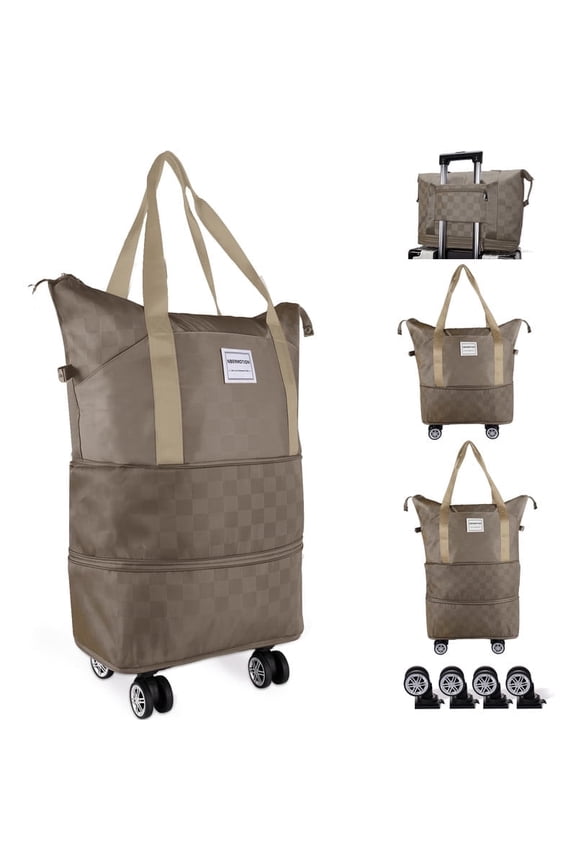 Expandable Rolling Duffle Bag - Large Carry-On With Spinner Wheels, Foldable Weekend Travel Bag, 28-58L Capacity(Khaki)