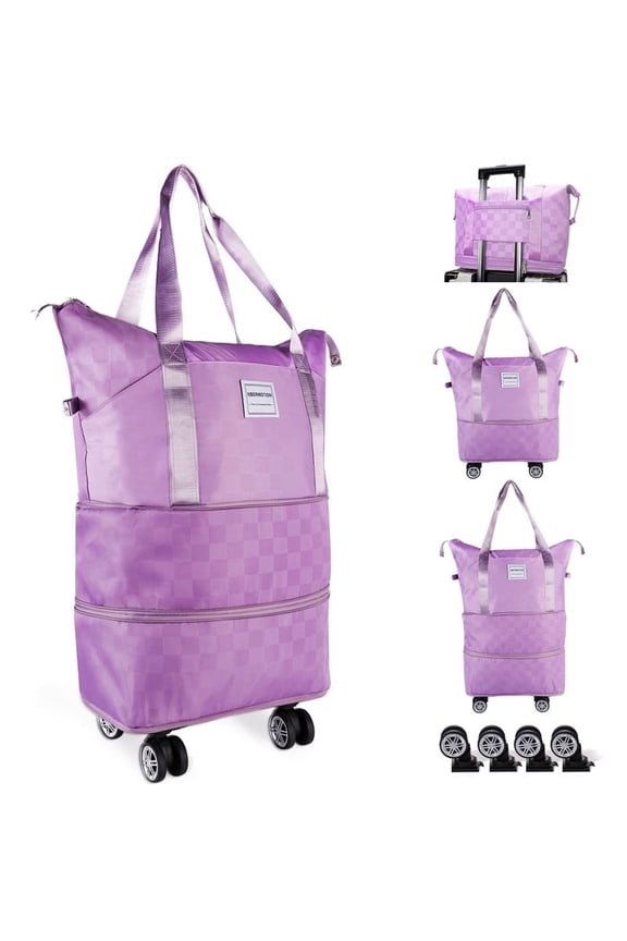 Expandable Rolling Duffle Bag - Large Carry-On With Spinner Wheels, Foldable Weekend Travel Bag, 28-58L Capacity(Purple)