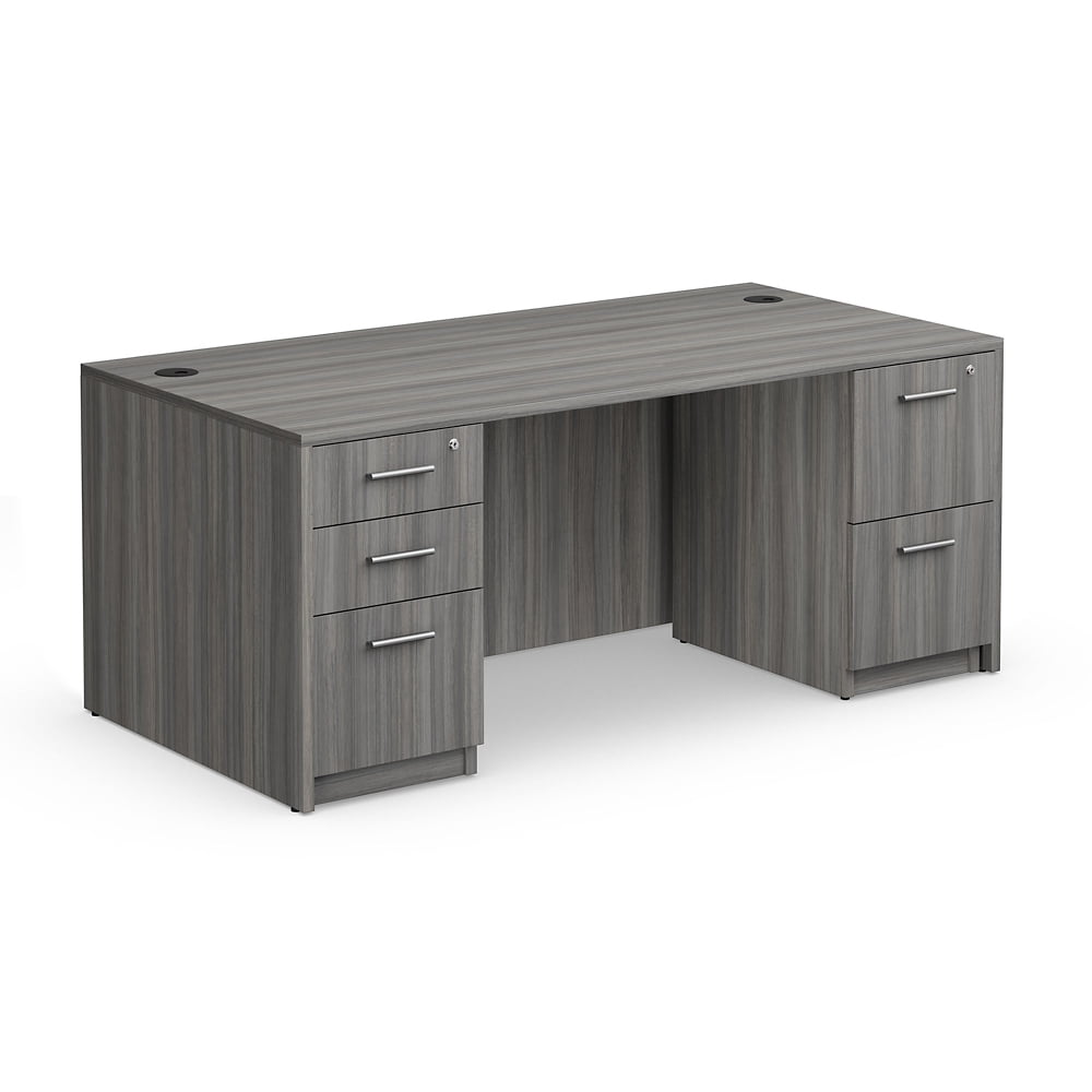 NBF Double Pedestal Executive Office Desk - Durable Laminate Computer Desk With Two Drawers - Office Desk with Storage and File Cabinet - Gray Finish Work Desk for Home (72" W)