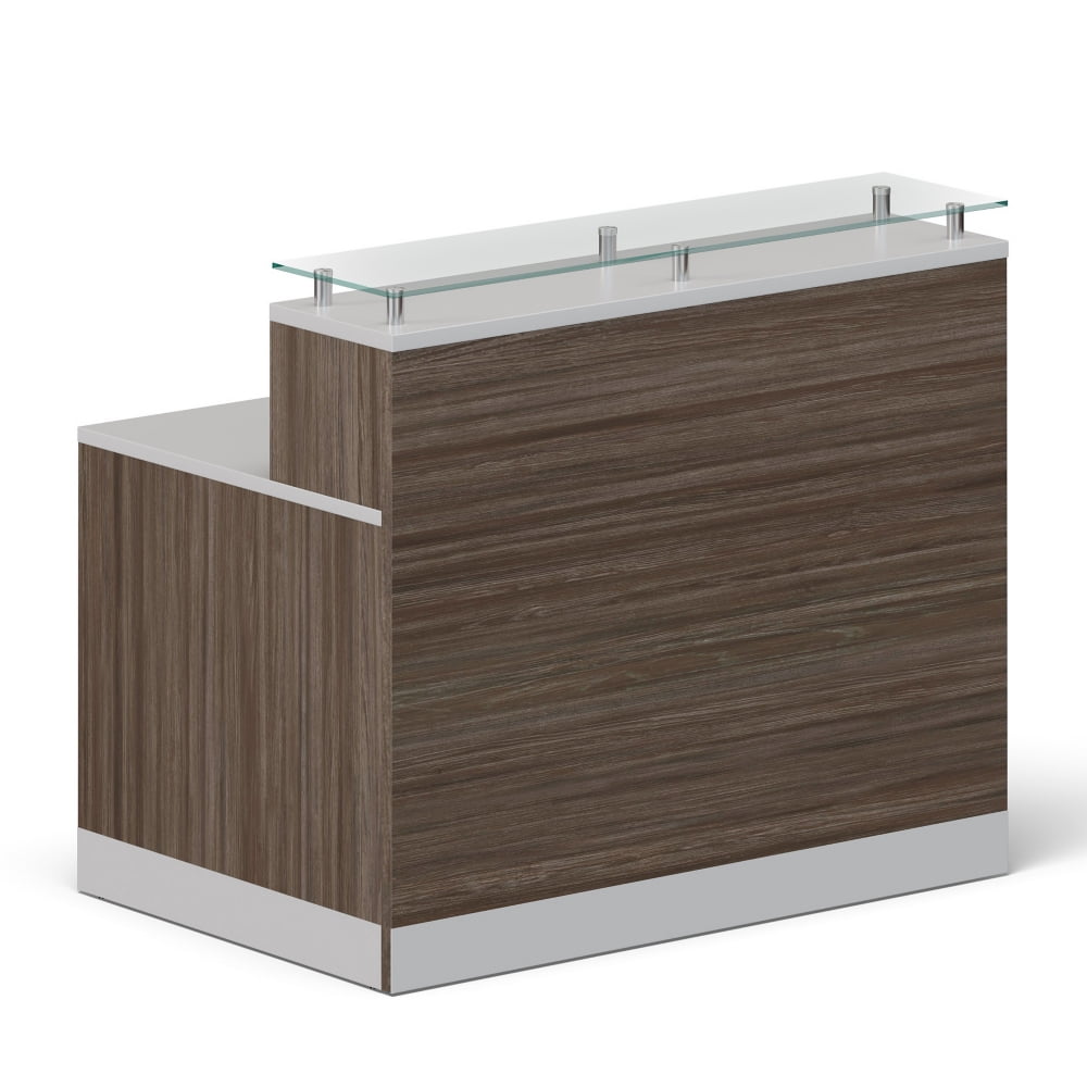 NBF Modern Small Reception Desk Counter Office Lobby Salon Durable Driftwood Laminate Cable Management Desk Compact 48"W x 32"D
