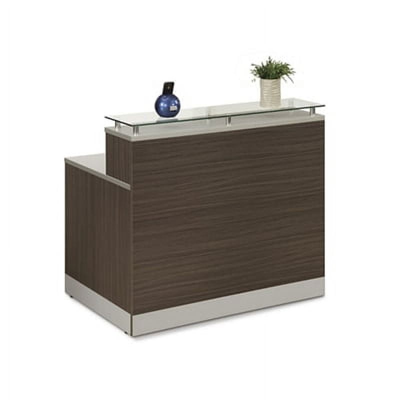 Gray Glass Top Modern Reception Desk with Silver Accents