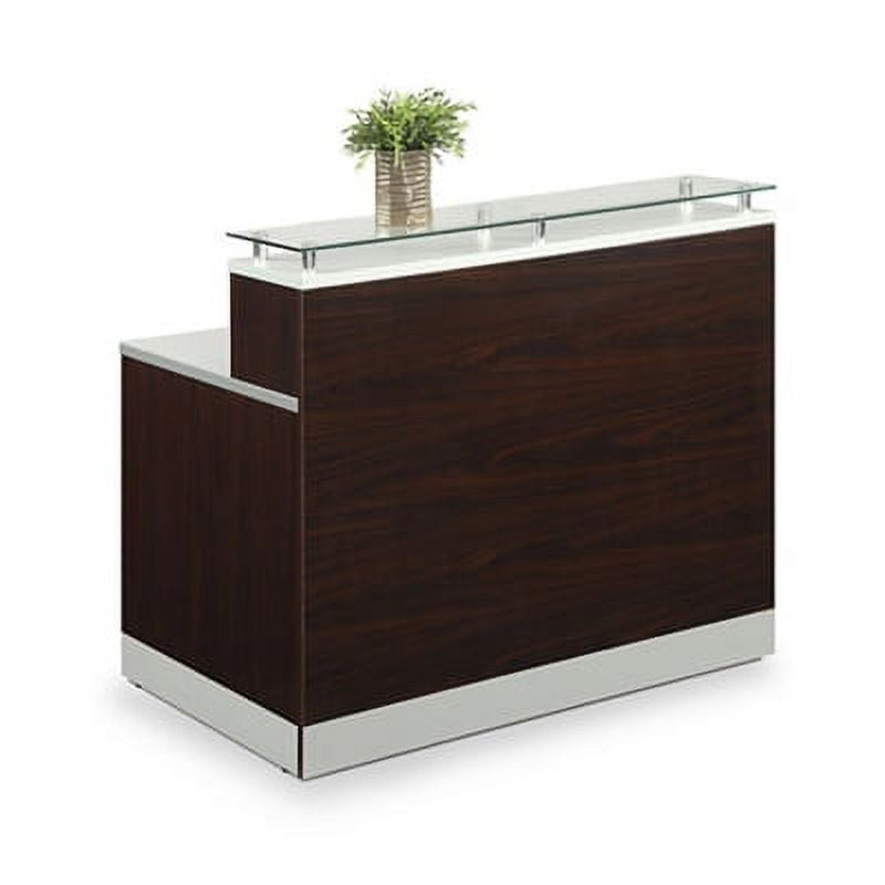 Mahogany and Glass Modern Reception Desk with Silver Accents