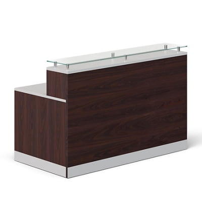 NBF Modern Reception Desk Counter Office Lobby Salon Retail Checkout Desk Compact 63"W x 32" D Mahogany Laminate