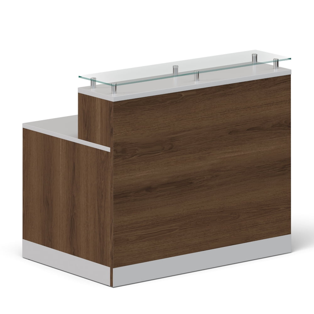 NBF Reception Desk Glass Top Front Counter for Office Lobby Salon Reception Area, 48"W x 32"D, Walnut, Esquire Collection