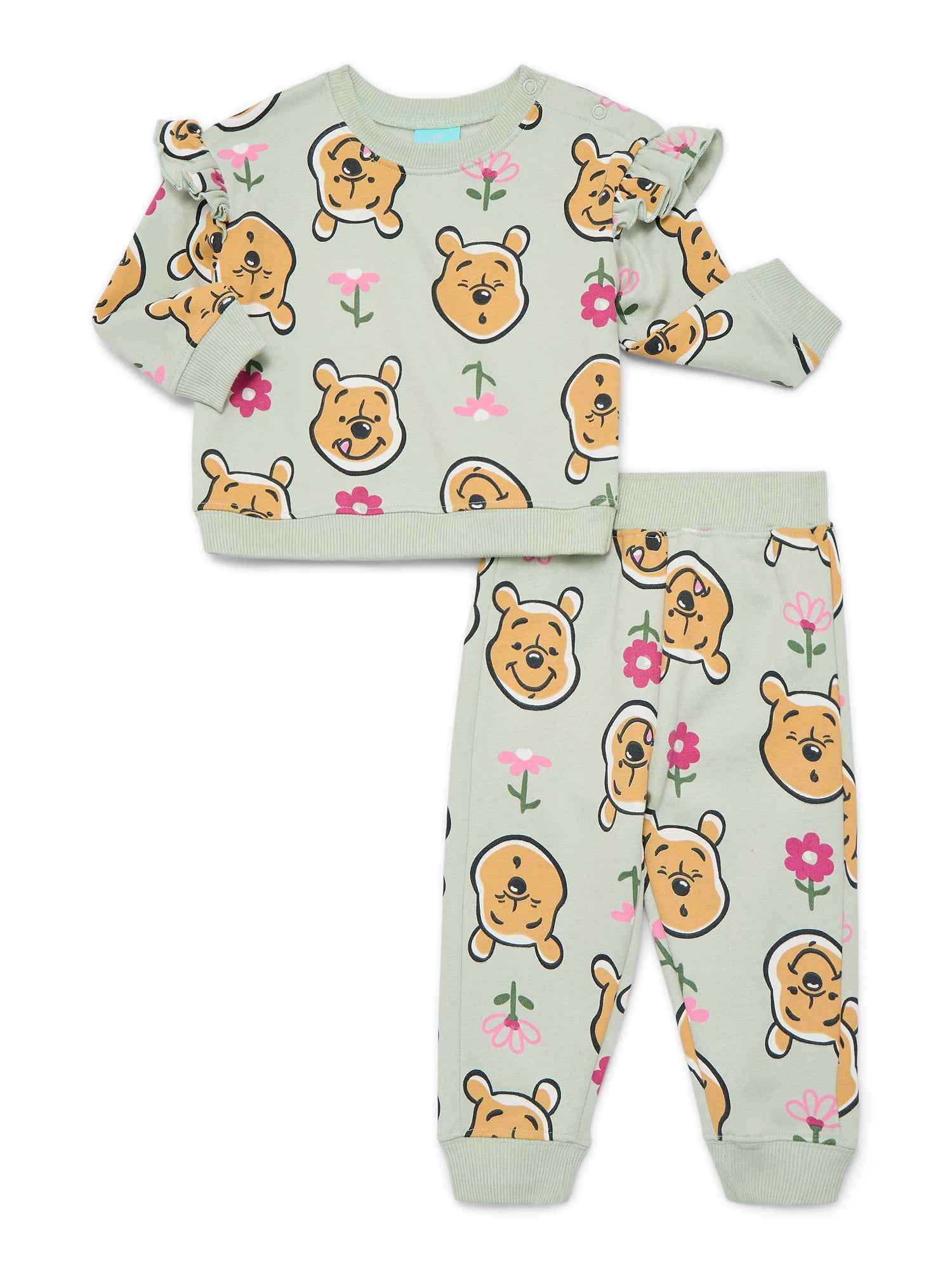 Winnie the Pooh Baby Girls Fleece Crewneck Top and Pants Set, 2-Piece Sizes 0M-24M