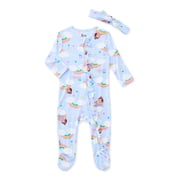 Ms. Rachel Baby Viscose Sleep Footed One-Piece with Bow Headband Set, 2-Piece, Sizes 0M 6/9M