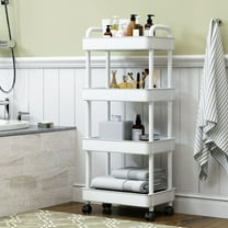 NBHOME Small Rolling Cart Organizer, Laundry Room Bathroom Organizers and Storage Office Shelves Mobile Shelving Unit Kitchen Trolley Cart with Wheels for Art, Craft, Diaper, Bedside, Snack(White)