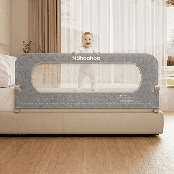 NBHOOHOO Bed Rail for Toddlers, Foldable & Swing Down, Gap Free Safety, Anti-Pinch Double Crossbar Bed Guard for Twin, Full, Queen, Beds, Gray, 47inch