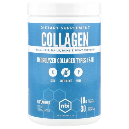 NBI Health Hydrolyzed Collagen Types I & III, Unflavored, 10.58 oz (300 g)