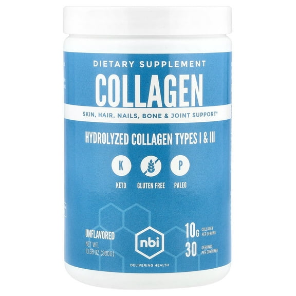 NBI Health Hydrolyzed Collagen Types I & III, Unflavored, 10.58 oz (300 g)