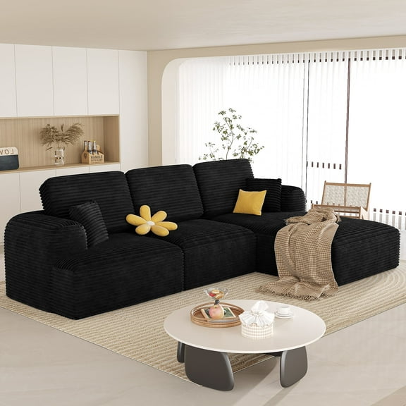 NBLDGT 106" Oversized L-Shaped Sectional Sofa Modern Modular Cloud Couch with Deep Seating Upholstered Sofa for Living Room Bedroom, No Assembly Required, Black