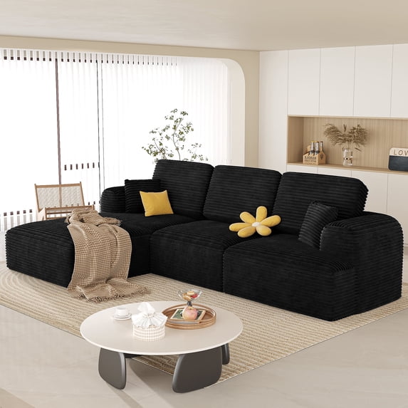 NBLDGT 106" Cloud Sectional Sofa,Modular Sectional Couch with Oversized L-Shaped Chaise,Deep Seating Upholstered Sofa for Living Room Bedroom,No Assembly Required, Black