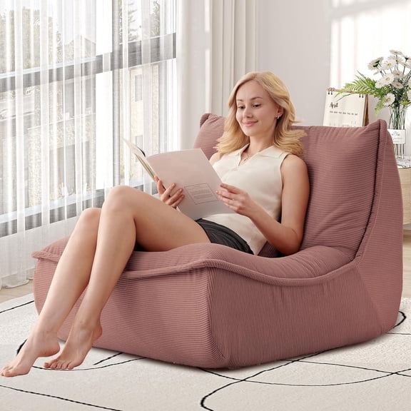 NBLDGT Bean Bag Chair for Adults, Single Lounge Chair with Lumbar Pillow, Comfy Floor Sofa with High-Resilience Foam, Lazy Accent Chair for Living Room, Bedroom, Apartment, Or Reading Corner, Pink