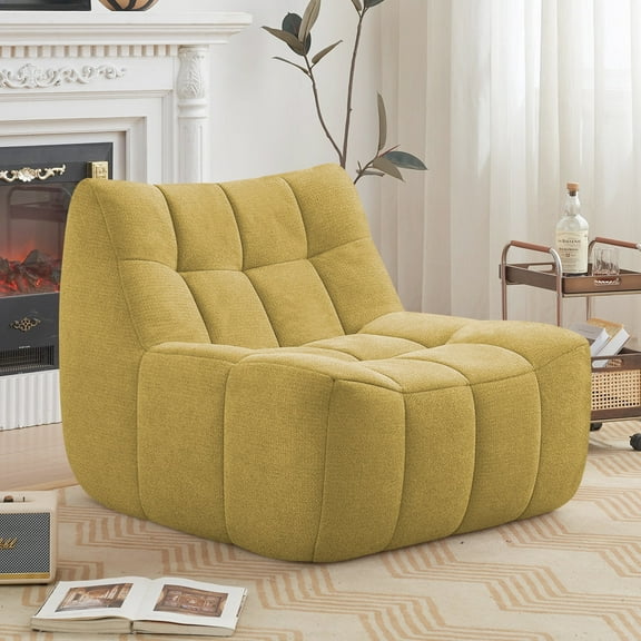 NBLDGT Comfy Lounge Chair with Wide Backrest, Single Seated Bean Bag Chair with High-Rebound Memory Foam, Upholstered Accent Chair for Living Room, Bedroom, Office (Yellow)