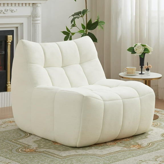 NBLDGT Comfy Lounge Chair with Wide Backrest, Single Seated Bean Bag Chair with High-Rebound Memory Foam, Upholstered Accent Chair for Living Room, Bedroom, Office