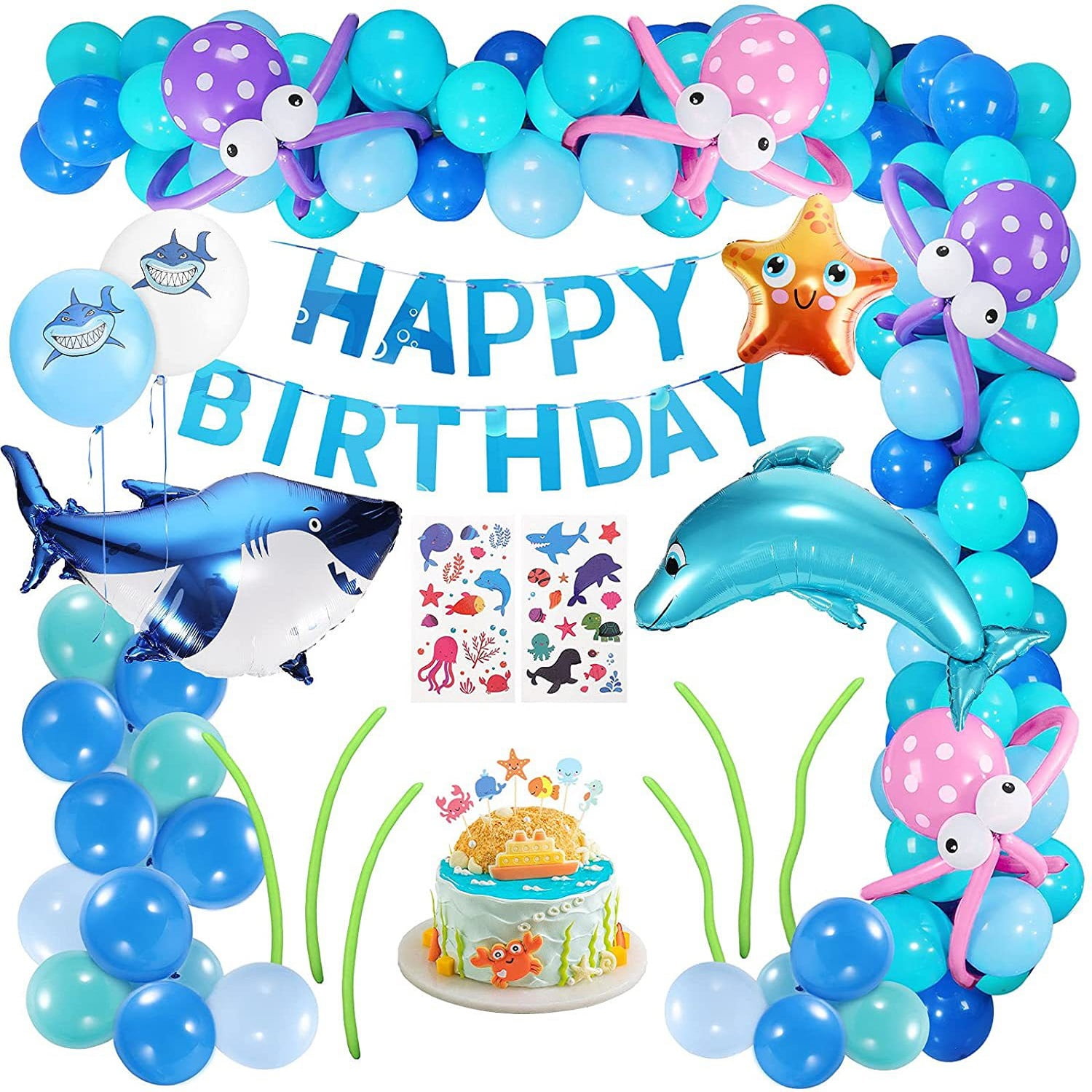 NBPOWER 100 Pcs Under the Sea Party Decorations, Baby Shark Birthday  Decorations for Beach and Pool Party, Ocean Animals Theme Birthday Party  Decorations Include Baby Shark Balloons Party Supplies 