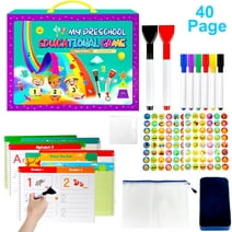 NBPOWER Handwriting Practice Book for Kids, 40 Pages Letter Number Learning Busy Book for Preschool Toddlers 3-5, ABC Alphabet Practice Montessori Toy with 8 Dry Erase Markers and Whiteboard Eraser
