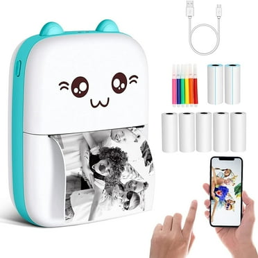 NBPOWER Mini Photo Printer, Portable Pocket Thermal Printer with 7 Rolls Paper, Bluetooth Wireless Printer for Home Use, Picture Printer for Photo Receipt Label Printing with iOS Android APP (Blue)