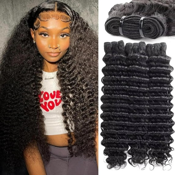 NBRUW 12A Grade 30 30 30 Inch 3*Bundles Natural Black 100% Virgin Human Hair Deep Wave Curly Multiple Lengths 3PCs Set
