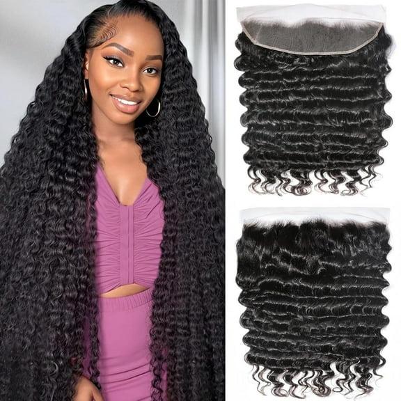 NBRUW 13x4 Inch 18" HD Lace Front Pre Plucked with Baby Hair Natural Black 100% Human Hair 200% Density Deep Wave Wig 1 pc
