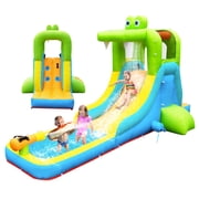 NBSPORT Inflatable Crocodile Water Slide & Bounce House for Outdoor Backyard, with Climbing Wall, Splash Pool, Water Cannon & Blower for Kids
