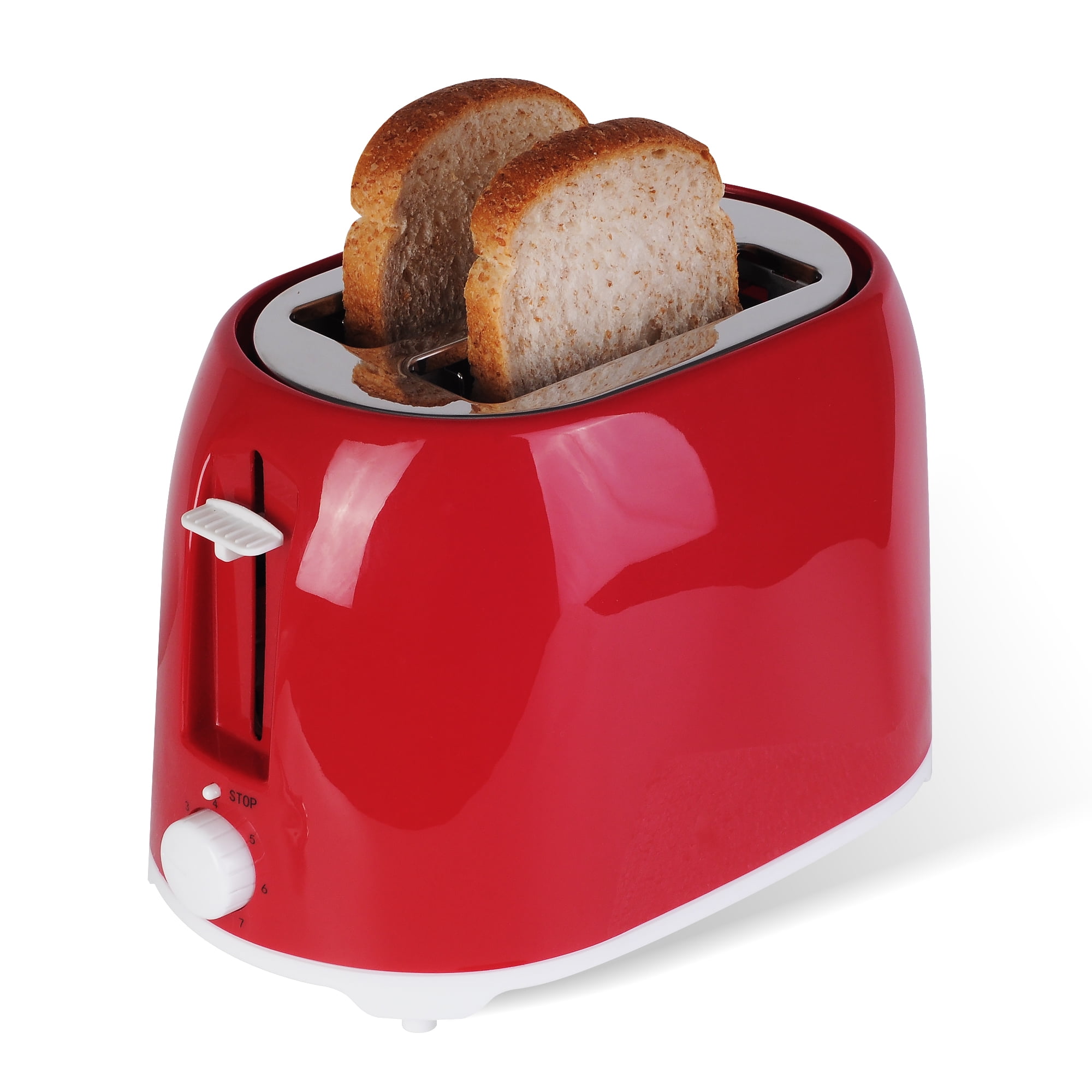 Red Compact 2-Slice Toaster with Wide Slots and Crumb Tray