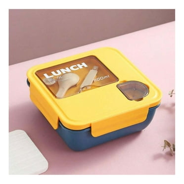 NBW Bento Box, 1100ml Lunch Box Container with 3-Compartments, Dressing Jar, Yellow