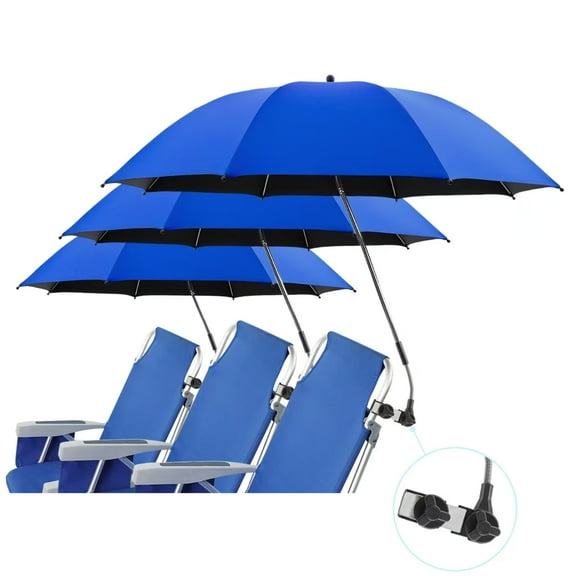 NBtoUS 3 Pack Beach Umbrella, 360 ° Chair umbrella with clamp, UPF50+ Umbrella for Chair, Windproof Sunshade for Beach, Sand, Patio, Yard (Blue, Not Include Chair)