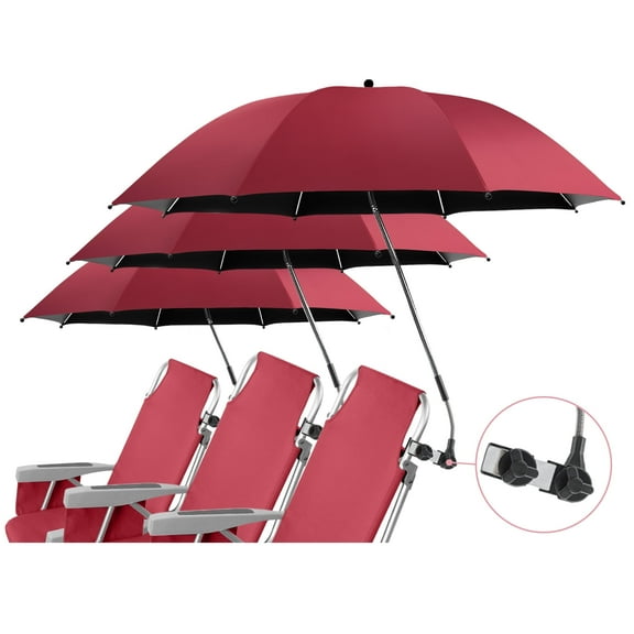 NBtoUS 3 Pack Beach Umbrella With 360 Clamp, UPF50+ for Chair, Beach, Sand, Patio, Yard (Wine Red, Not Include Chair)