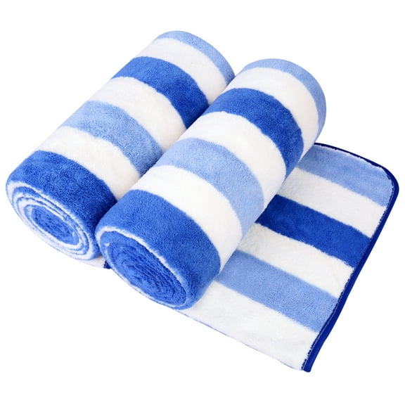 NC 2 Piece Bath Towel Set, Cabana Stripe Microfiber Soft Fast Drying Towels, Blue