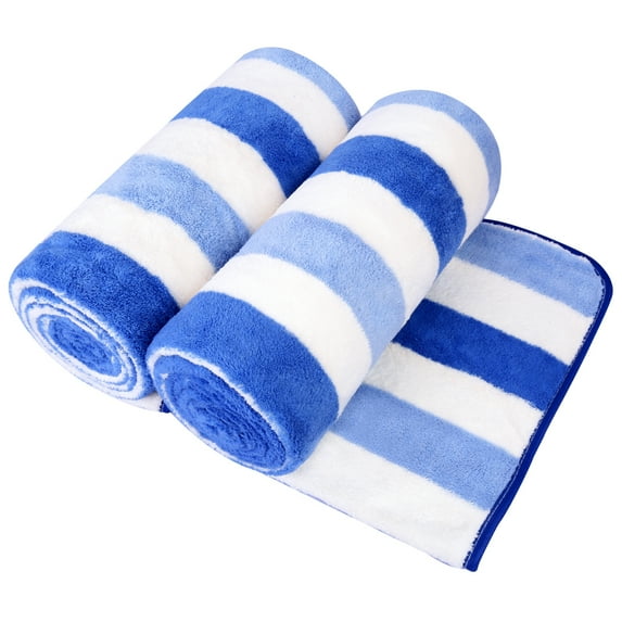 NC 2 Piece Bath Towel Set, Cabana Stripe Microfiber Soft Fast Drying Towels, Blue